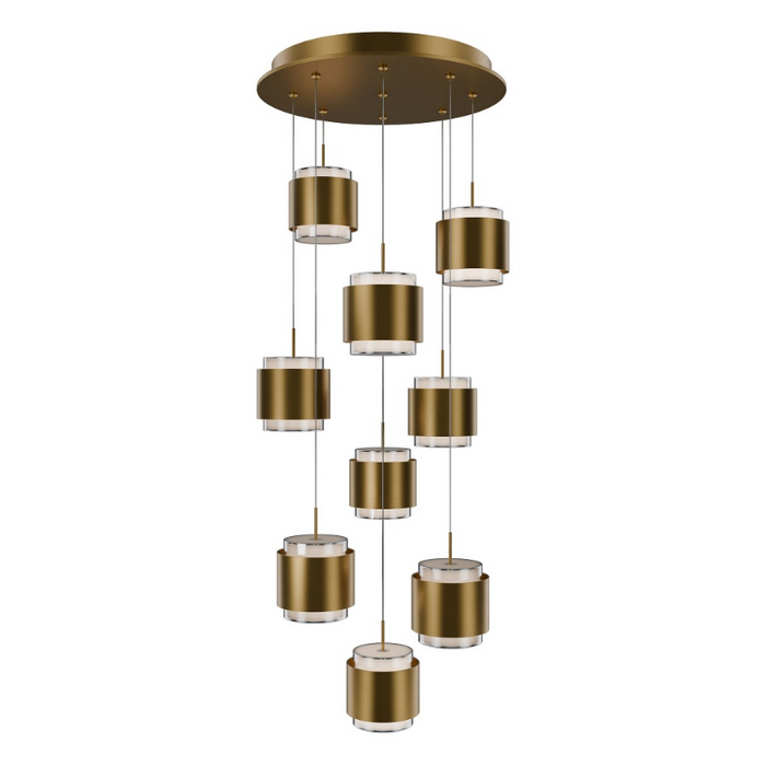 dweLED PD-68909R Banded 9-lt 17" LED Multi Light Pendant, CCT Selectable - Aged Brass