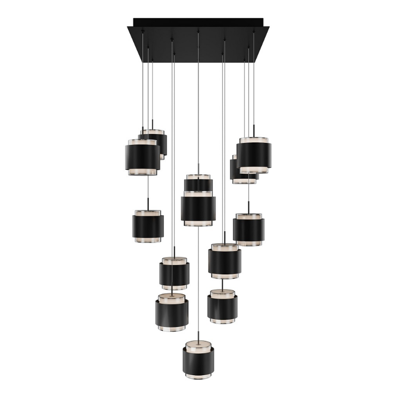 dweLED PD-68913S Banded 13-lt 21" LED Multi Light Pendant, CCT Selectable - Black