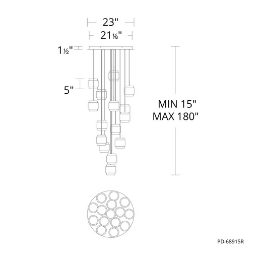 dweLED PD-68915R Banded 15-lt 23" LED Multi Light Pendant, CCT Selectable