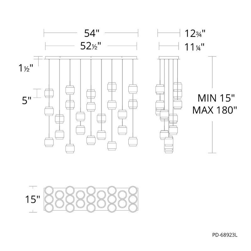 dweLED PD-68923L Banded 23-lt 54" LED Multi Light Pendant, CCT Selectable