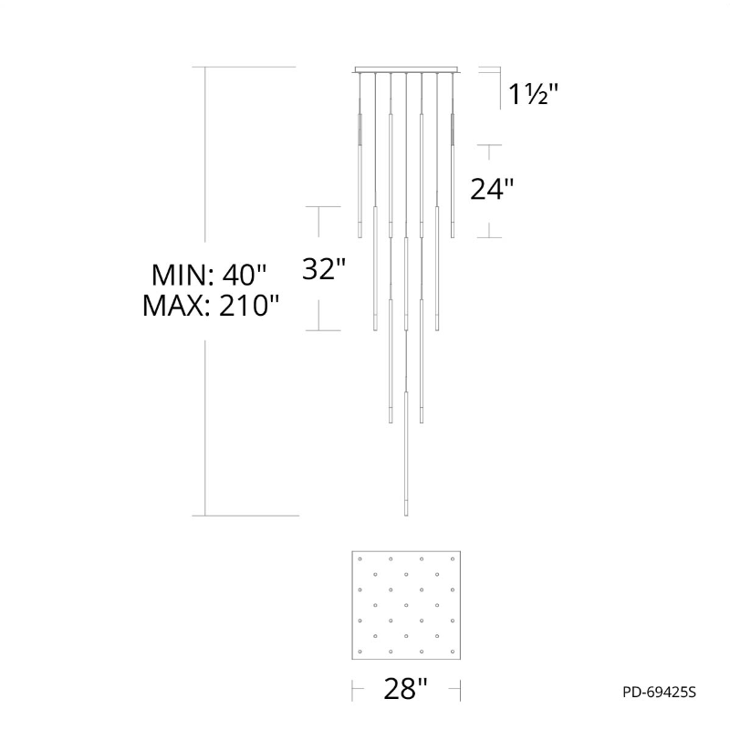 dweLED PD-69425S Viggo Square 25-lt 28" LED Pendant
