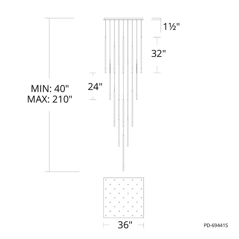 dweLED PD-69441S Viggo Square 41-lt 36" LED Pendant