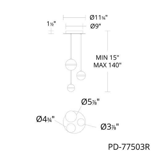 dweLED PD-77503R Cyllindra 3-lt 12" LED Multi Light Pendant, CCT Selectable
