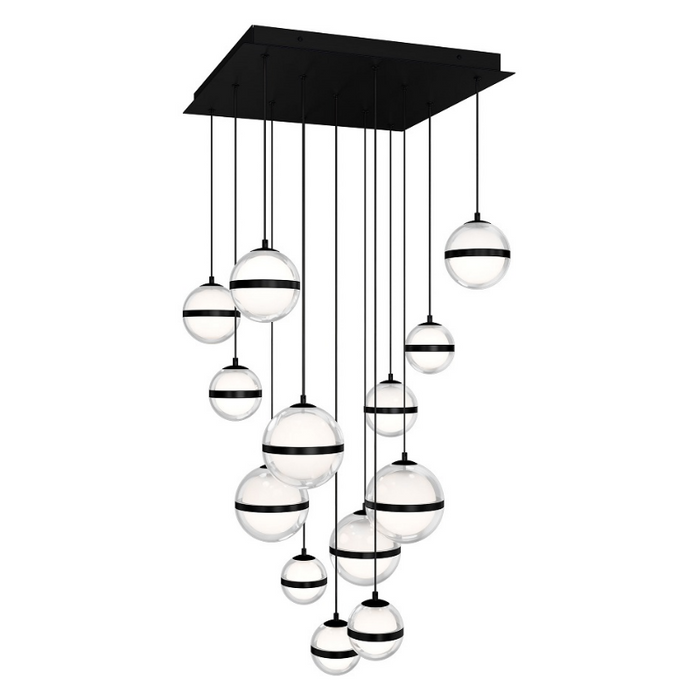 dweLED PD-77513S Cyllindra 13-lt 21" LED Multi Light Pendant, CCT Selectable - Black Chrome