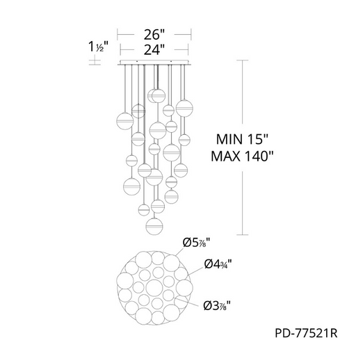 dweLED PD-77521R Cyllindra 21-lt 26" LED Multi Light Pendant, CCT Selectable