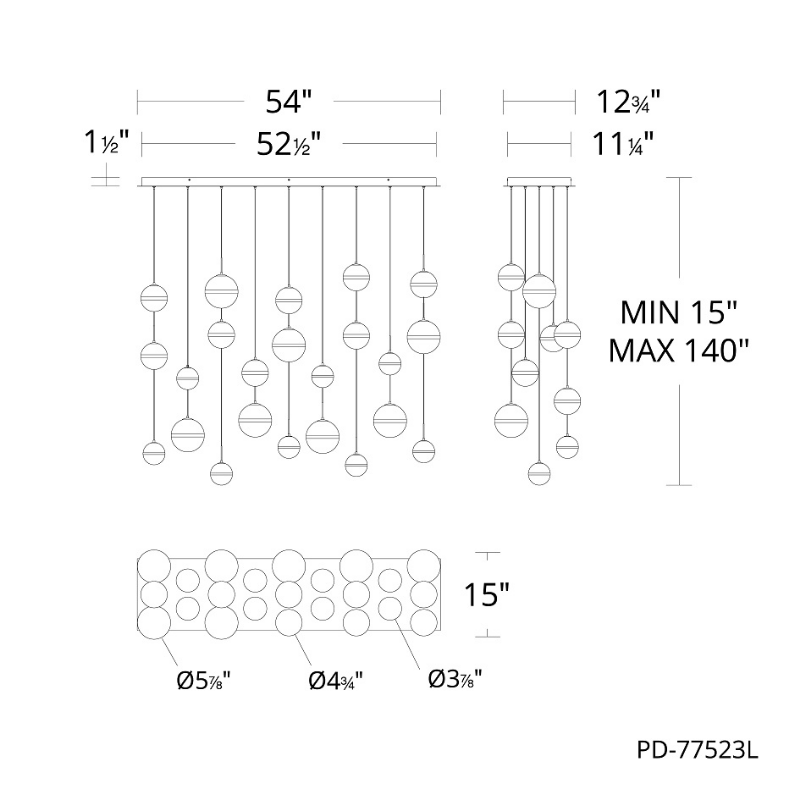 dweLED PD-77523L Cyllindra 23-lt 54" LED Multi Light Pendant, CCT Selectable