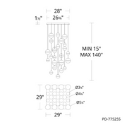 dweLED PD-77525S Cyllindra 25-lt 29" LED Multi Light Pendant, CCT Selectable