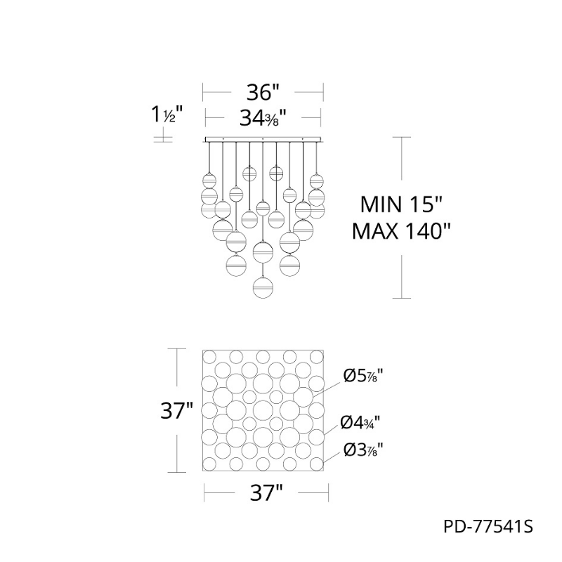 dweLED PD-77541S Cyllindra 41-lt 37" LED Multi Light Pendant, CCT Selectable