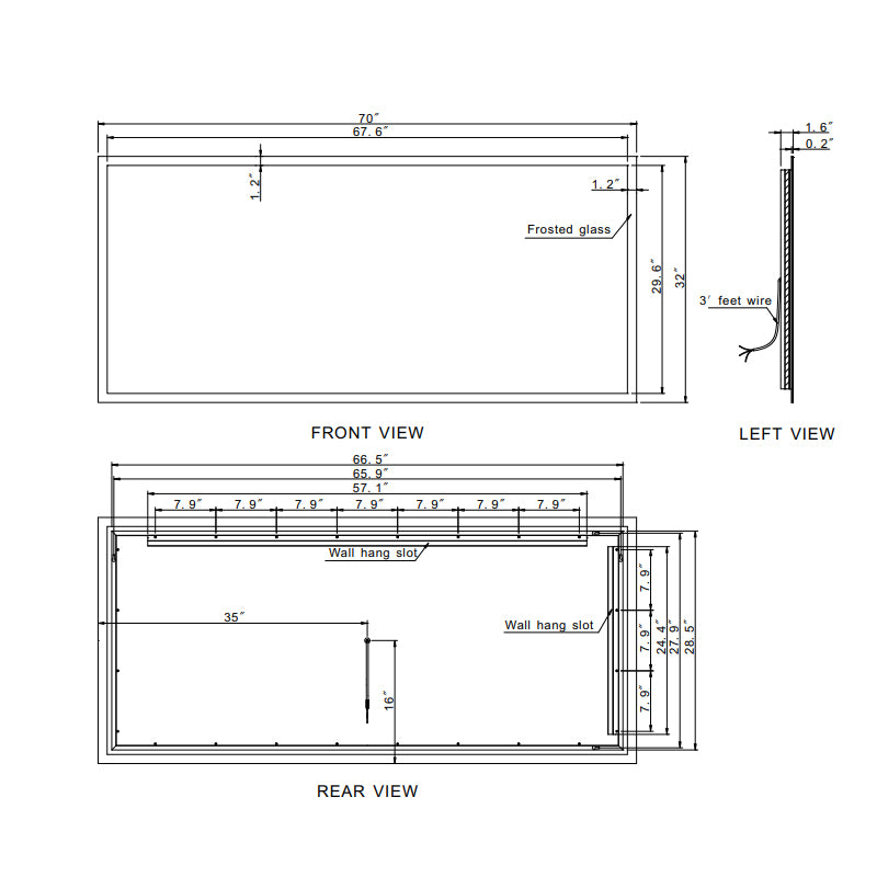 Paris Mirror Rectangle 70" x 32" LED Backlit Mirror, 3CCT Selectable
