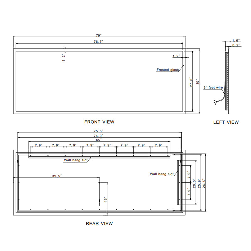 Paris Mirror Rectangle 79" x 30" LED Backlit Mirror, 3CCT Selectable