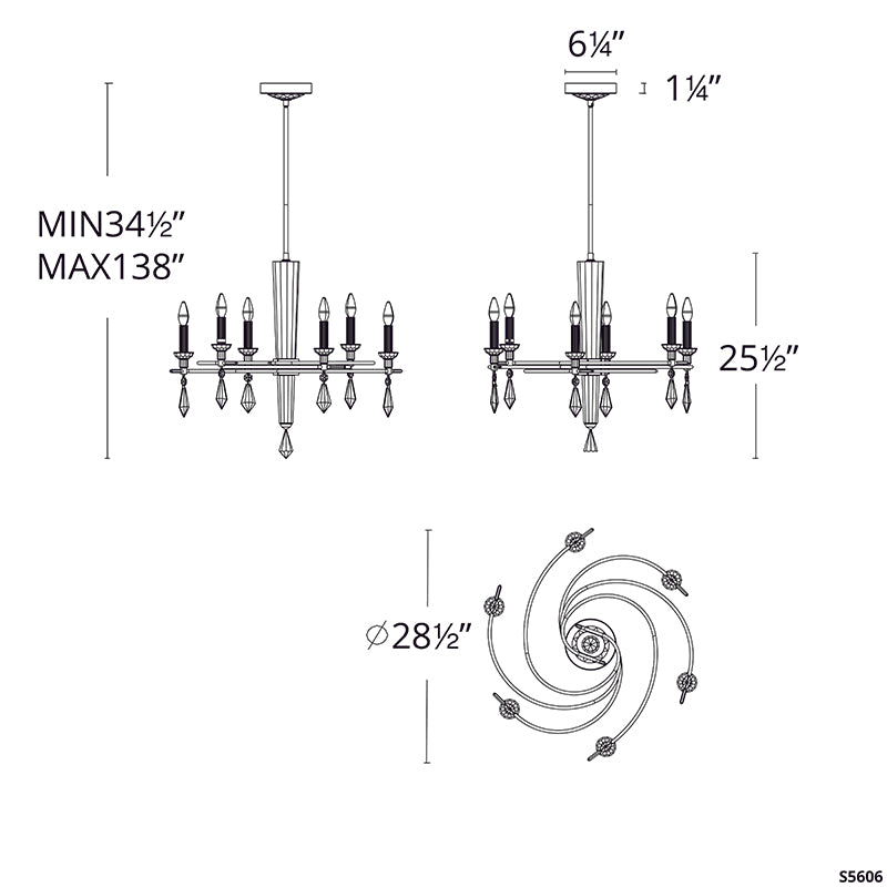 Schonbek S5606 Tempest 6-lt 29" Chandelier