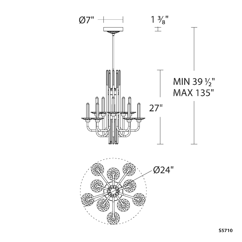 Schonbek S5710 Calliope 10-lt 24" LED Chandelier, CCT Selectable