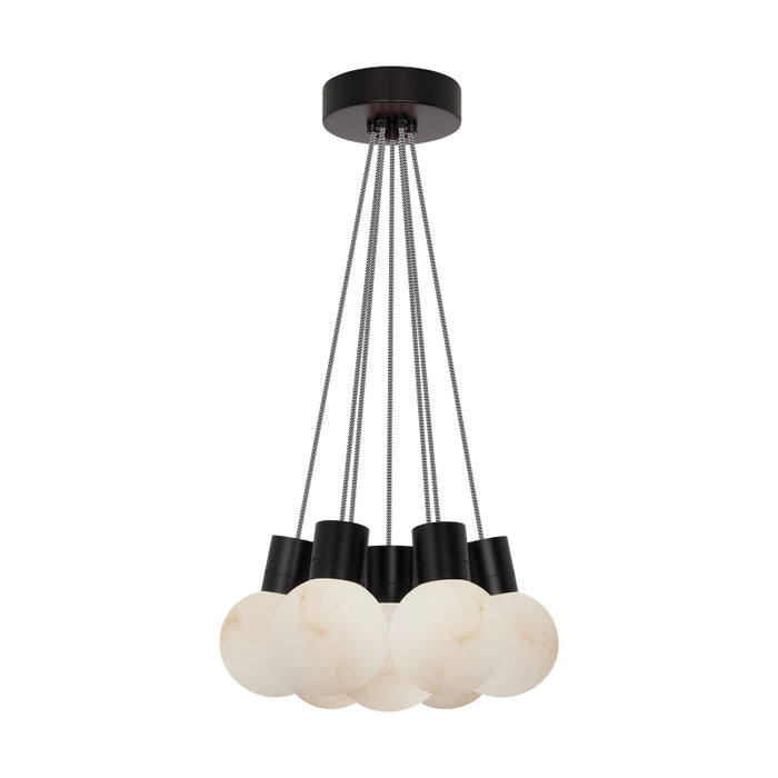 Visual Comfort SLCH543 Mina Alabaster 7-lt 14" LED Chandelier - Black/White Cord
