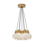 Visual Comfort SLCH543 Mina Alabaster 7-lt 14" LED Chandelier - Hand Rubbed Antique Brass/White Cord