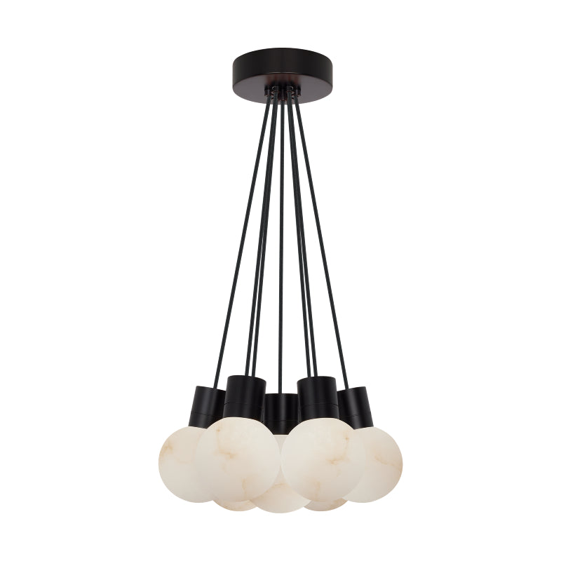 Visual Comfort SLCH543 Mina Alabaster 7-lt 14" LED Chandelier - Black/Black Cord