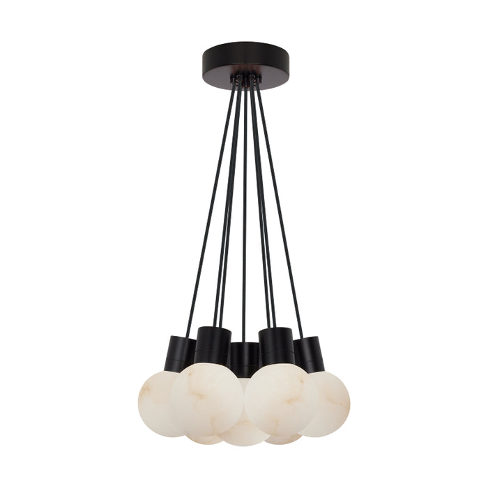 Visual Comfort SLCH543 Mina Alabaster 7-lt 14" LED Chandelier - Black/Black Cord