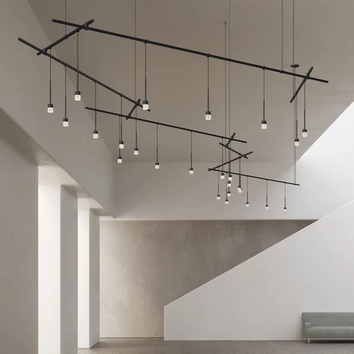 Sonneman SLS1150 Suspenders 10-Bar Freeform Zig Zag with 9" Monoline Crystal Cylinder Luminaires