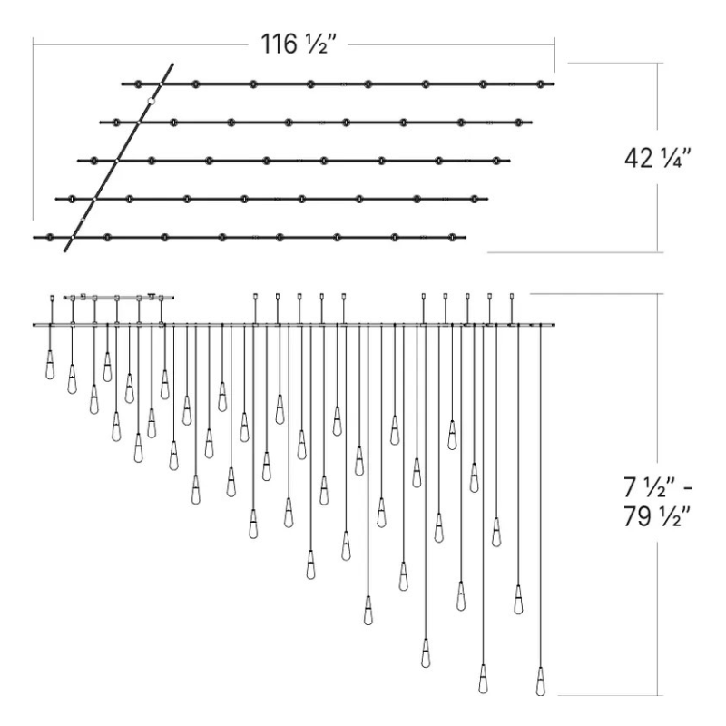 Sonneman SLS4237 Suspenders 48" x 96" Parallels with Height Adjustable Etched Teardrop Luminaires