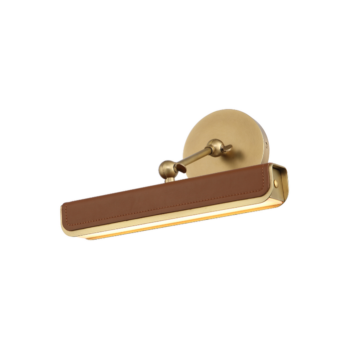 Alora PL307912 Valise Picture 1-lt 12" LED Picture Light with Cognac Leather - Vintage Brass/Cognac Leather