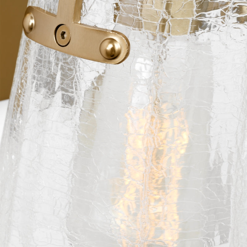 Visual Comfort DJV1031 Crofton 1-lt 9" Tall Small Wall Sconce - Satin Brass Clear Crackle Glass