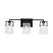 Visual Comfort DJV1033 Crofton 3-lt 24" Vanity Light - Midnight Black Clear Crackle Glass