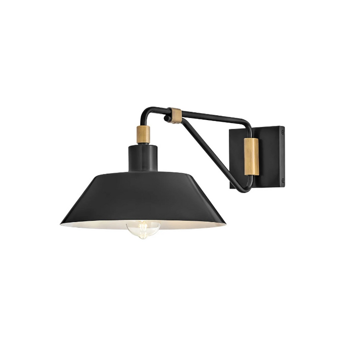 Hinkley 28824 Brewster 1-lt 12" LED Outdoor Wall Mount Barn Light - Black Oxide with Heritage Brass accents