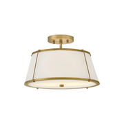 Hinkley 4893 Clarke 2-lt 15" LED Semi-Flush Mount, Linen Shade - Lacquered Dark Brass