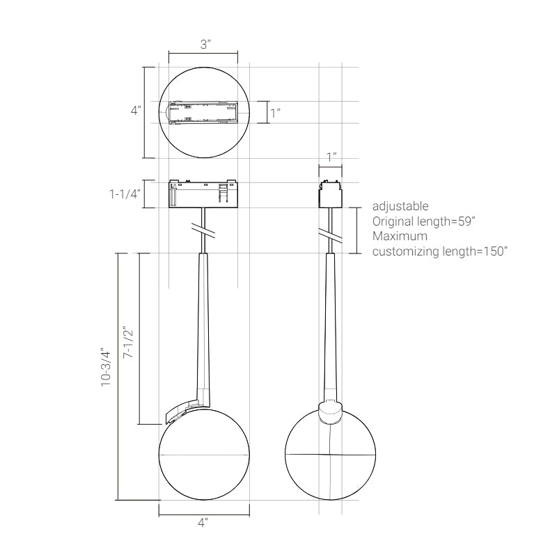 Elite FG-P4-2 Groove 48V 4" Pendant Globe
