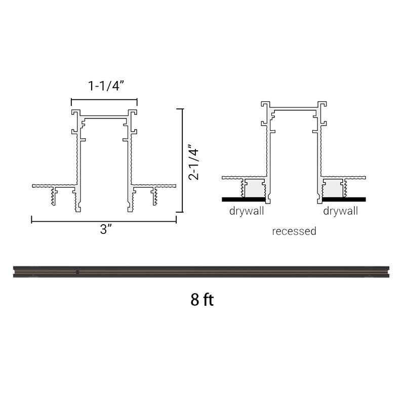 Elite FG-RTL-8 Trimless Recessed Mount 8-ft Track
