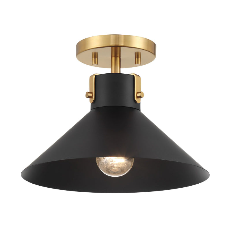 Savoy House M60078 1-lt 12" Semi-Flush Mount - Matte Black/Natural Brass