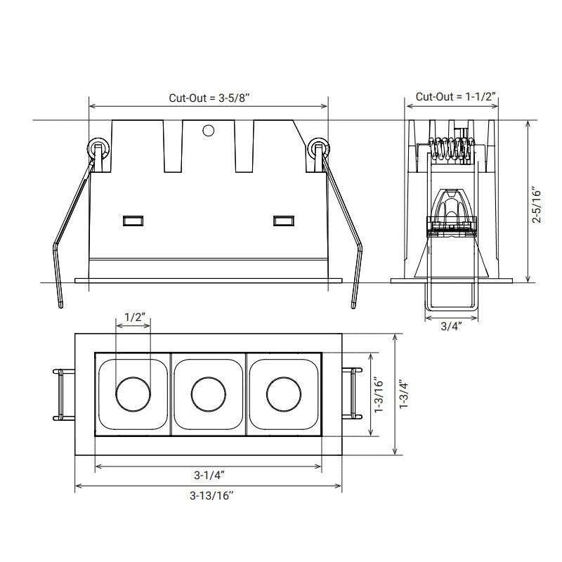 Elite MR-F-D-3 Micro Series 3-Module Recessed Downlight, 40° Beam