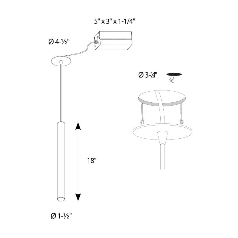 Dals PDC18-CC Nova 1-lt 18" LED Cylindrical Hanging Pendant with Flat Canopy, 3CCT Selectable