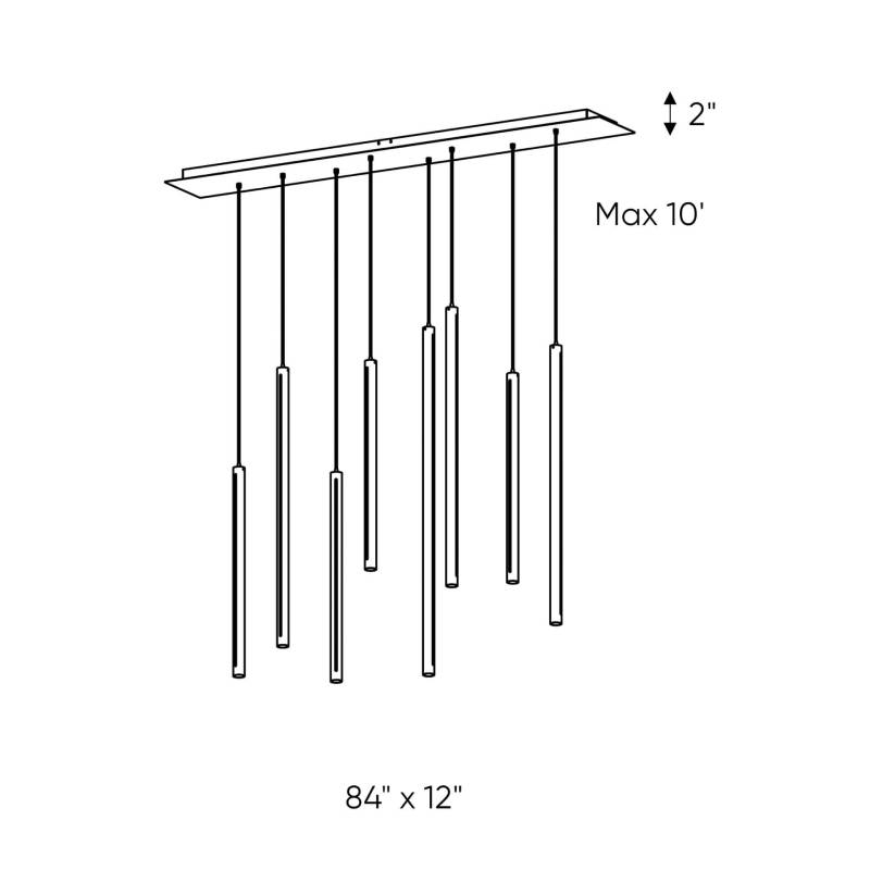 Dals PDLED120-8SQ 8-lt 84" LED Cylindrical Pendant Rectangular Cluster, 3CCT Selectable