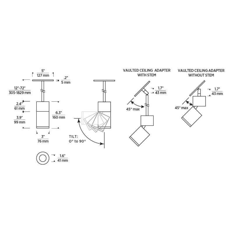 Element EC3R 3" 27W Adjustable LED Cylinder, Warm Dim, Pendant Mount
