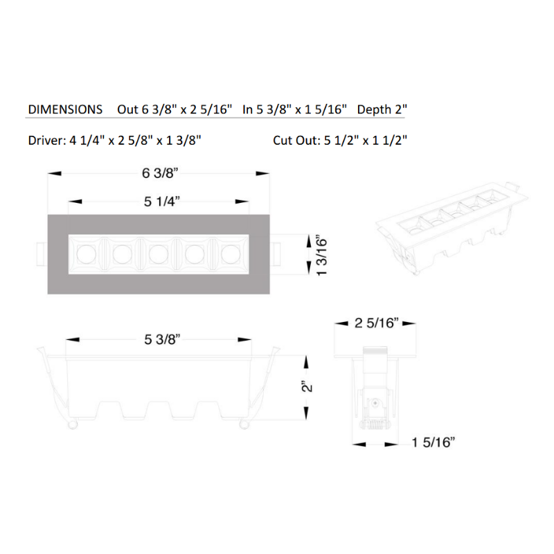 Lotus JXL-TXH05-T11W 6" 5-Light LED Linear Recessed Downlight, 5CCT Selectable