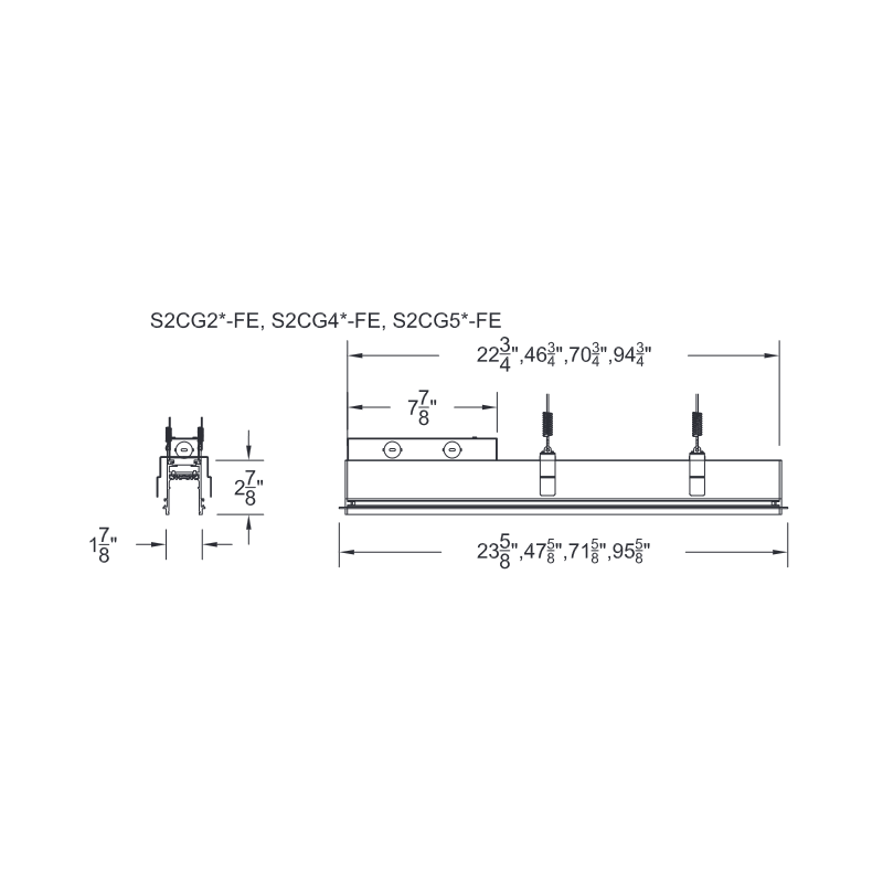 WAC S2CG204 Ventrix 4-ft Recessed Grid Channel with Feed End