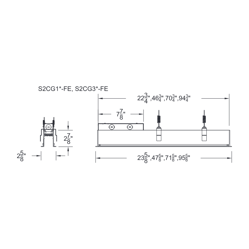 WAC S2CG108 Ventrix 8-ft Recessed Grid Channel with Feed End