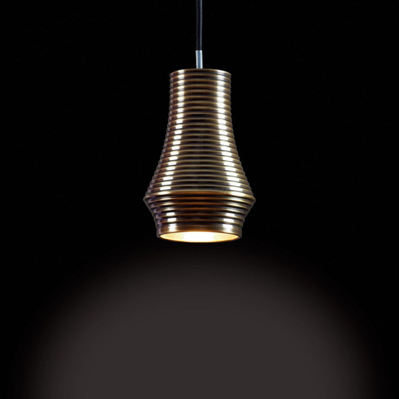 Bover Tibeta 01 1-lt 5" LED Pendant-Antique Brass/Black Fabric