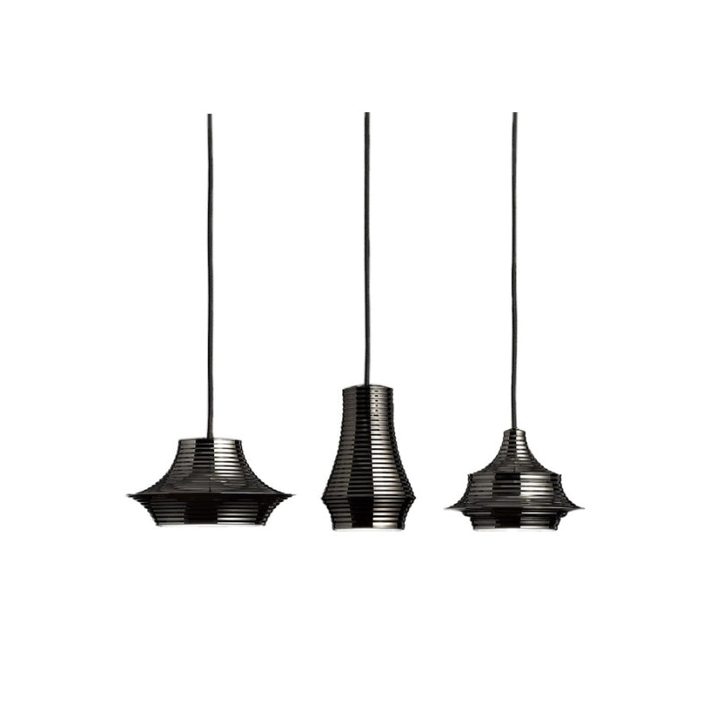 Bover Tibeta Set 3 3-lt 28" LED Pendant-Black Chrome/Black Fabric