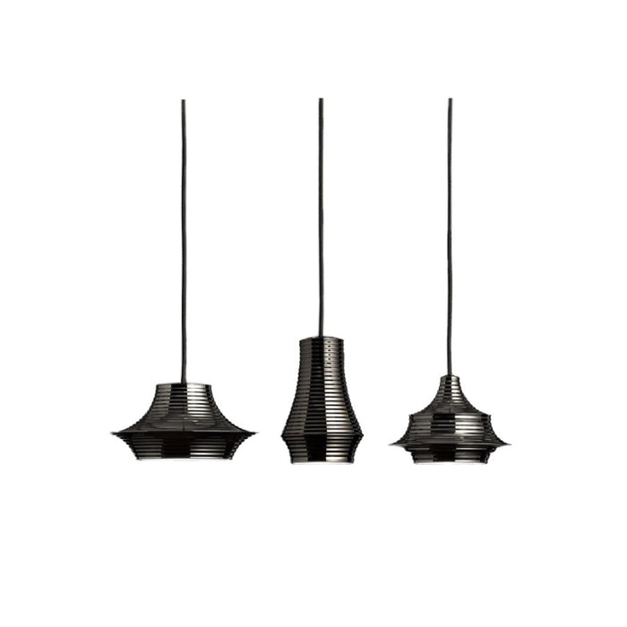 Bover Tibeta Set 3 3-lt 28" LED Pendant-Black Chrome/Black Fabric
