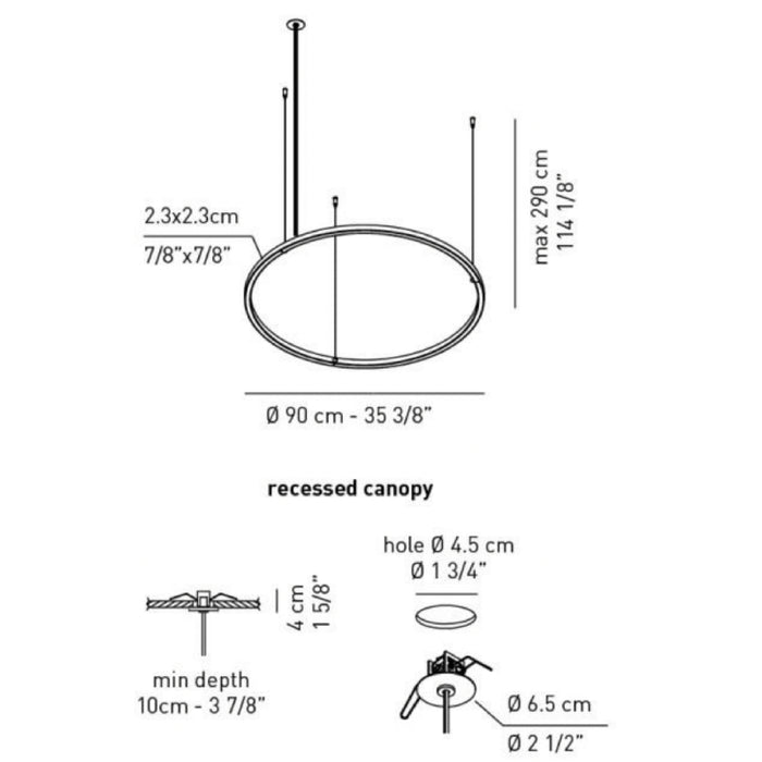 Axo USULA090 U-Light 35" LED Pendant, Recessed Canopy