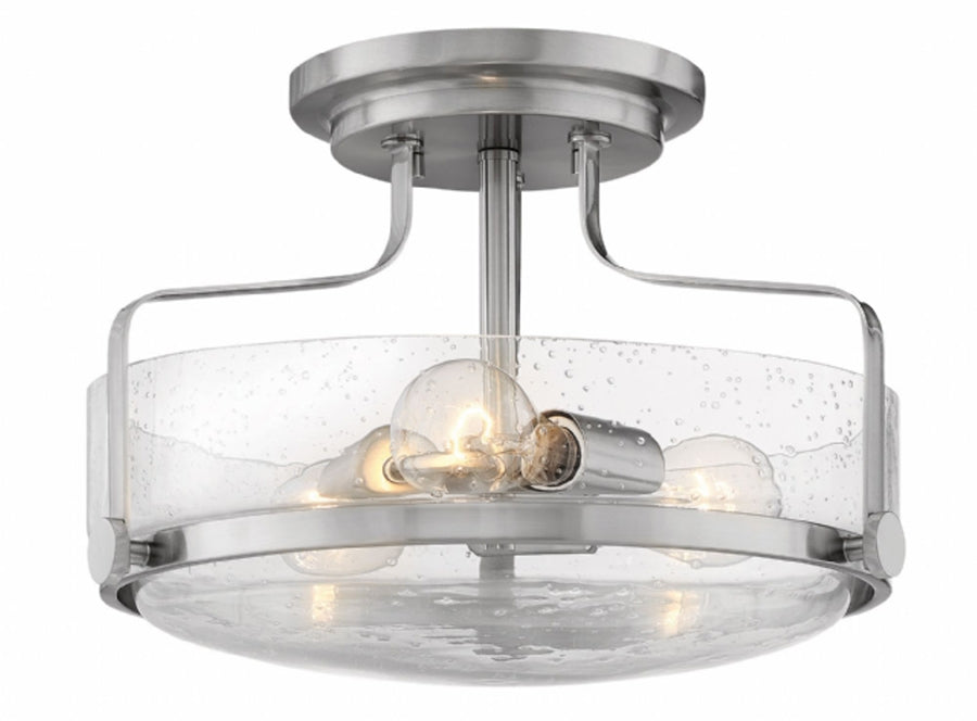 Hinkley 3641-CS Harper 3-lt 15" Semi Flush Mount with Clear Seedy Glass