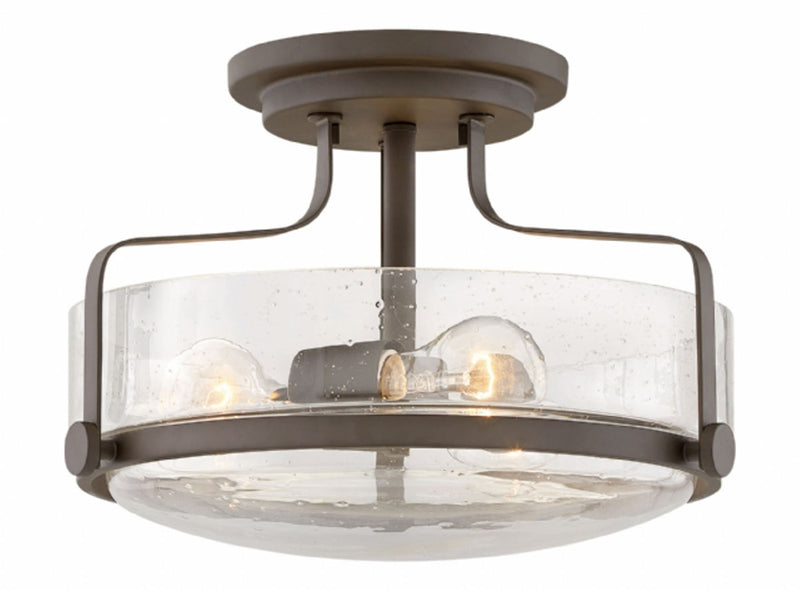 Hinkley 3641-CS Harper 3-lt 15" Semi Flush Mount with Clear Seedy Glass