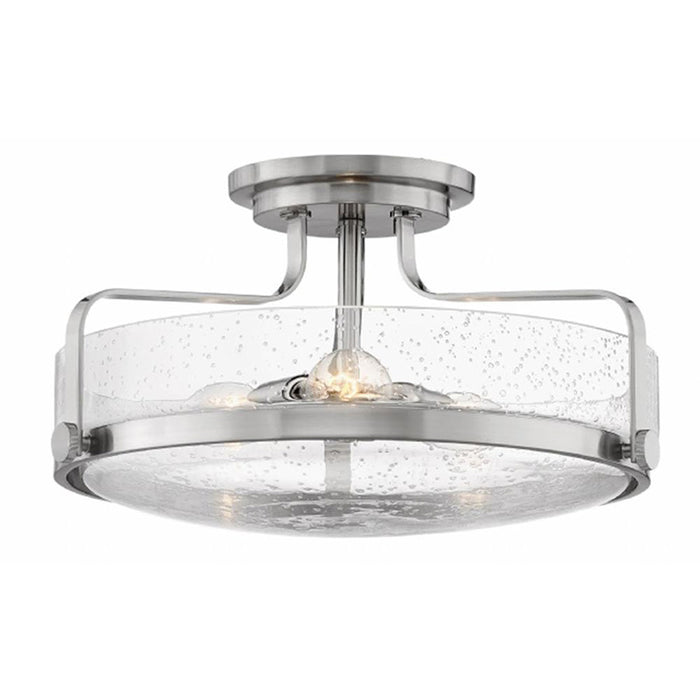 Hinkley 3643-CS Harper 3-lt 18" Semi Flush Mount with Clear Seedy Glass
