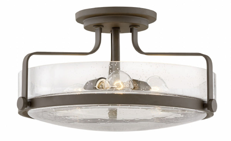 Hinkley 3643-CS Harper 3-lt 18" Semi Flush Mount with Clear Seedy Glass