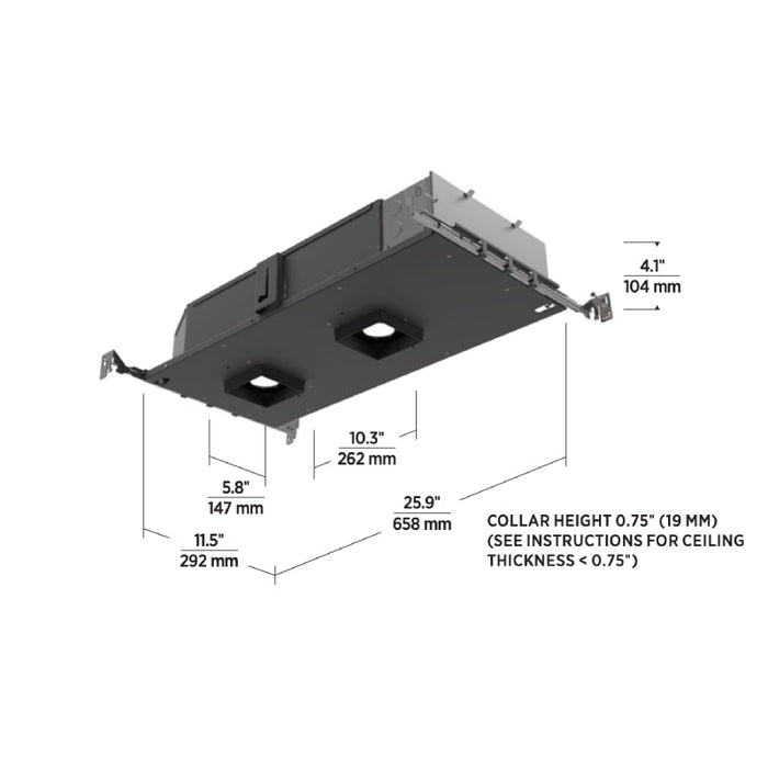 Element E3S 3" 34W LED Square Dual Adjustable Non IC New Construction Housing