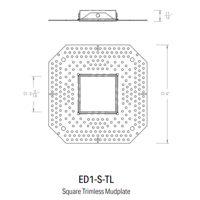 CSL ED1-S-TL Square Trimless Mud-In plate for 1" Eco-Downlight