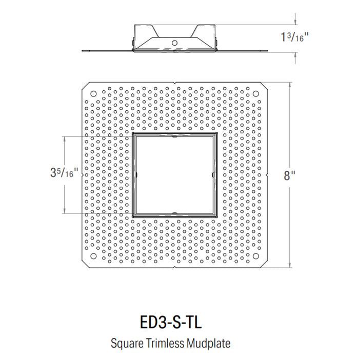 CSL ED3-S-TL Square Trimless Mud-In plate for 3" Eco-Downlight