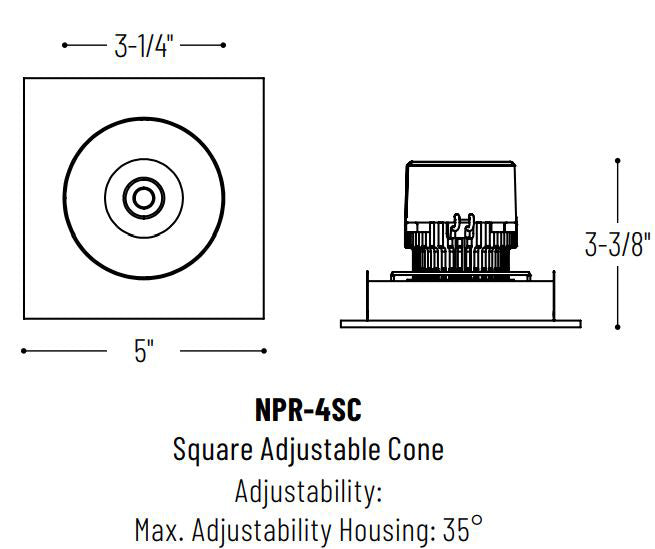 Nora NPR-4SC 4" Pearl LED Square Adjustable Cone Retrofit
