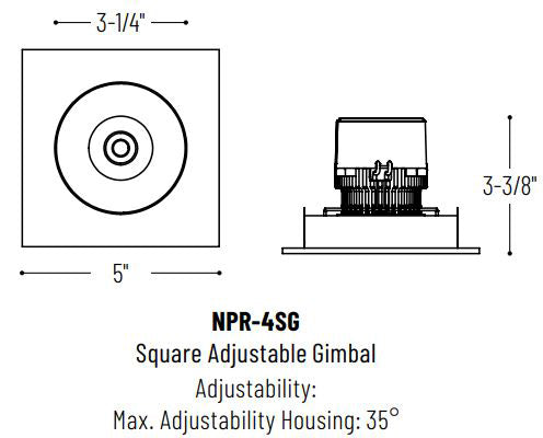 Nora NPR-4SGCDX 4" Pearl LED Square Adjustable Gimbal Retrofit, Comfort Dim